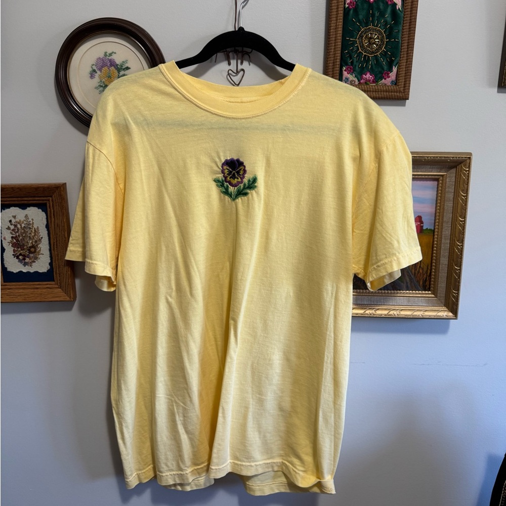 Yellow T-Shirt with Floral Embroidery